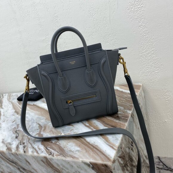 Celine Handbags - Celine grey mini luggage bag in calfskin  blue